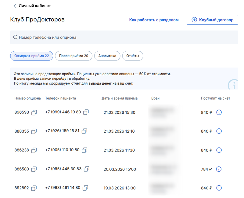 список опционов